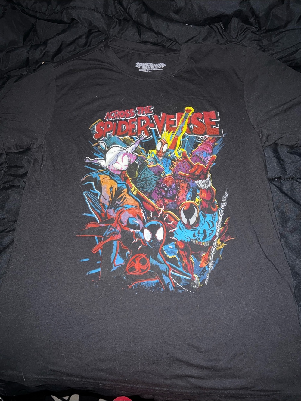 Spiderman Across the Spider-Verse Multicolor Graphic Tee - Black